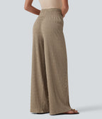 Mid Rise Drawstring Texture Resort Baggy Trousers with Pockets — Chinchilla — view 2