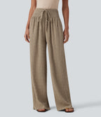 Mid Rise Drawstring Texture Resort Baggy Trousers with Pockets — Chinchilla — view 1