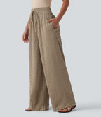 Mid Rise Drawstring Texture Resort Baggy Trousers with Pockets — Chinchilla — view 3
