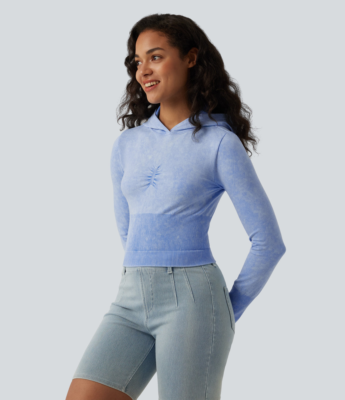 OneForm Seamless Flow Hooded Long Sleeve Casual Sweatshirt — Kentucky Blue — view 3