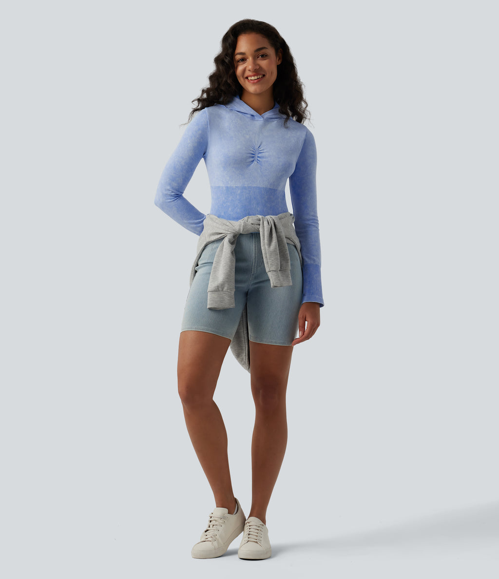 OneForm Seamless Flow Hooded Long Sleeve Casual Sweatshirt — Kentucky Blue — view 6
