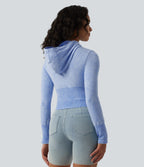 OneForm Seamless Flow Hooded Long Sleeve Casual Sweatshirt — Kentucky Blue — view 2