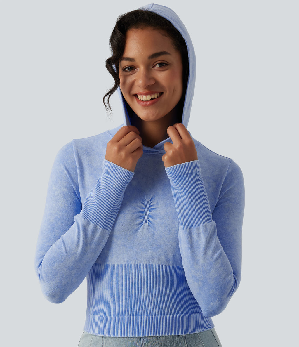 OneForm Seamless Flow Hooded Long Sleeve Casual Sweatshirt — Kentucky Blue — view 5