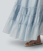 High Waisted Flowy Tiered Maxi Resort Skirt — Illusion Blue — view 5