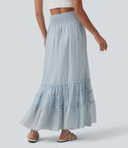 High Waisted Flowy Tiered Maxi Resort Skirt — Illusion Blue — view 2