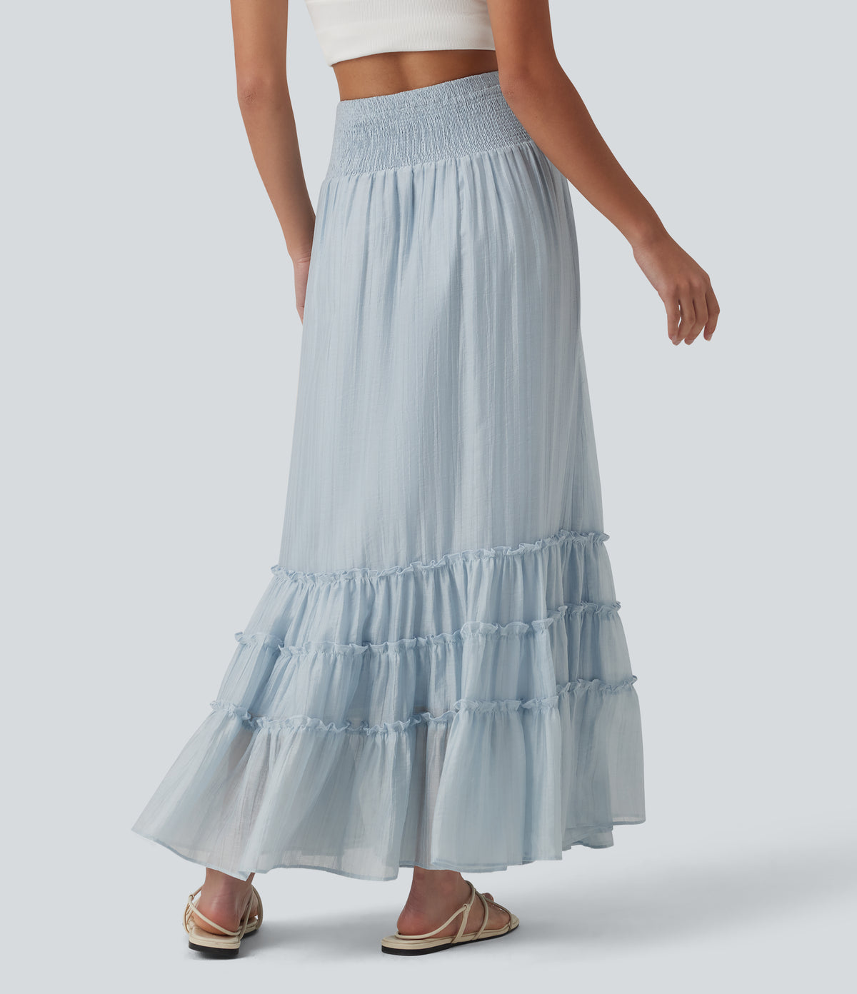 High Waisted Flowy Tiered Maxi Resort Skirt — Illusion Blue — view 2