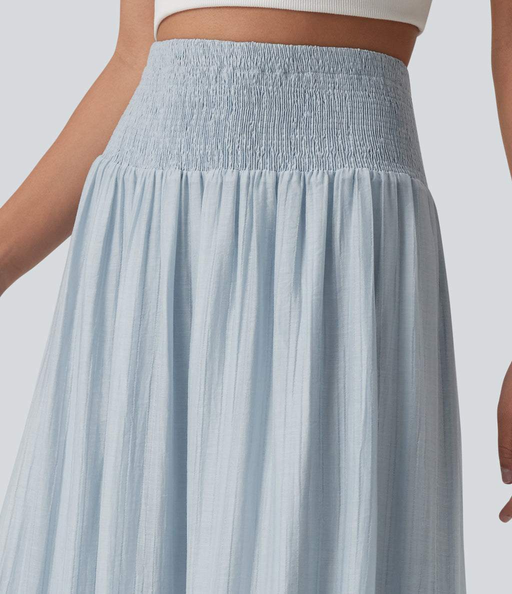 High Waisted Flowy Tiered Maxi Resort Skirt — Illusion Blue — view 4