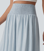 High Waisted Flowy Tiered Maxi Resort Skirt — Illusion Blue — view 4