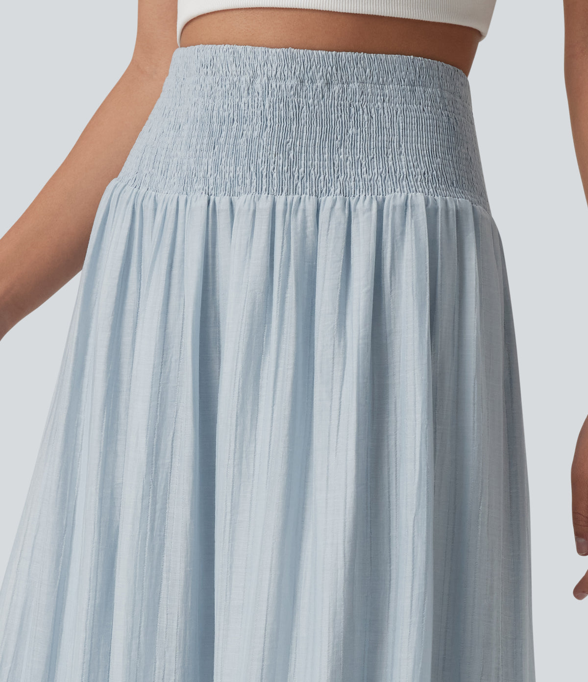 High Waisted Flowy Tiered Maxi Resort Skirt — Illusion Blue — view 4