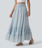High Waisted Flowy Tiered Maxi Resort Skirt — Illusion Blue — view 3