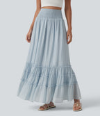 High Waisted Flowy Tiered Maxi Resort Skirt — Illusion Blue — view 1