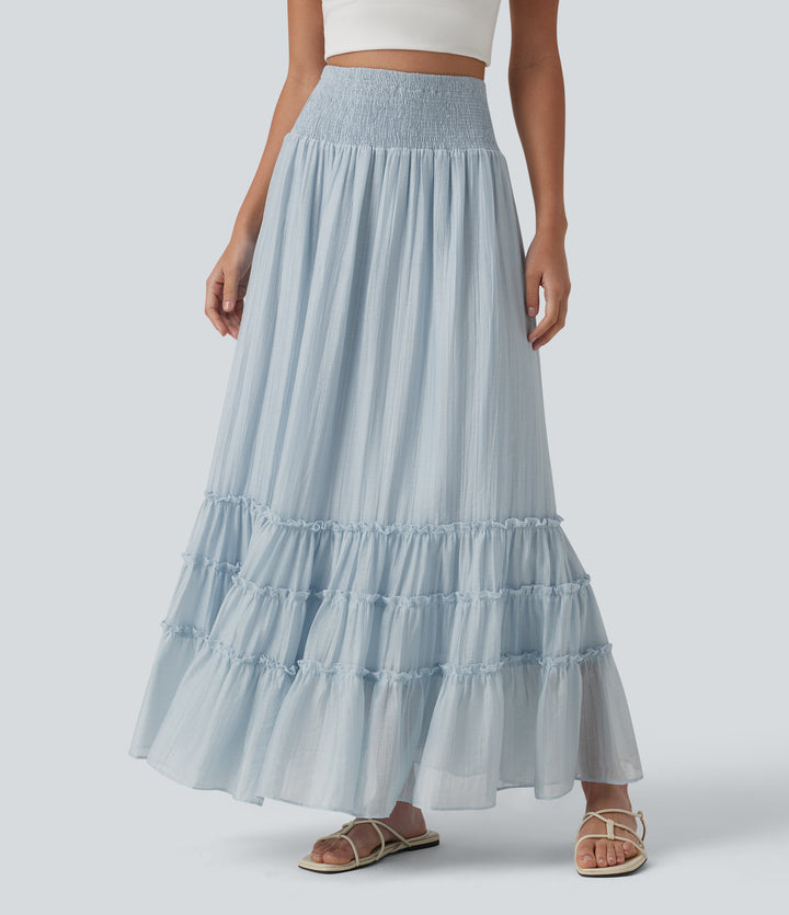 High Waisted Flowy Tiered Maxi Resort Skirt — Illusion Blue — view 1