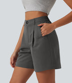 High Waisted Casual Baggy Shorts with Pockets — Sweet Dreams - Smokey Grey — view 1