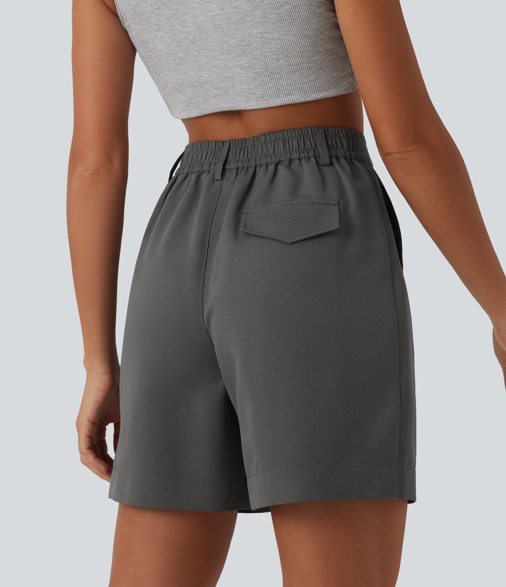 High Waisted Casual Baggy Shorts with Pockets — Sweet Dreams - Smokey Grey — view 2