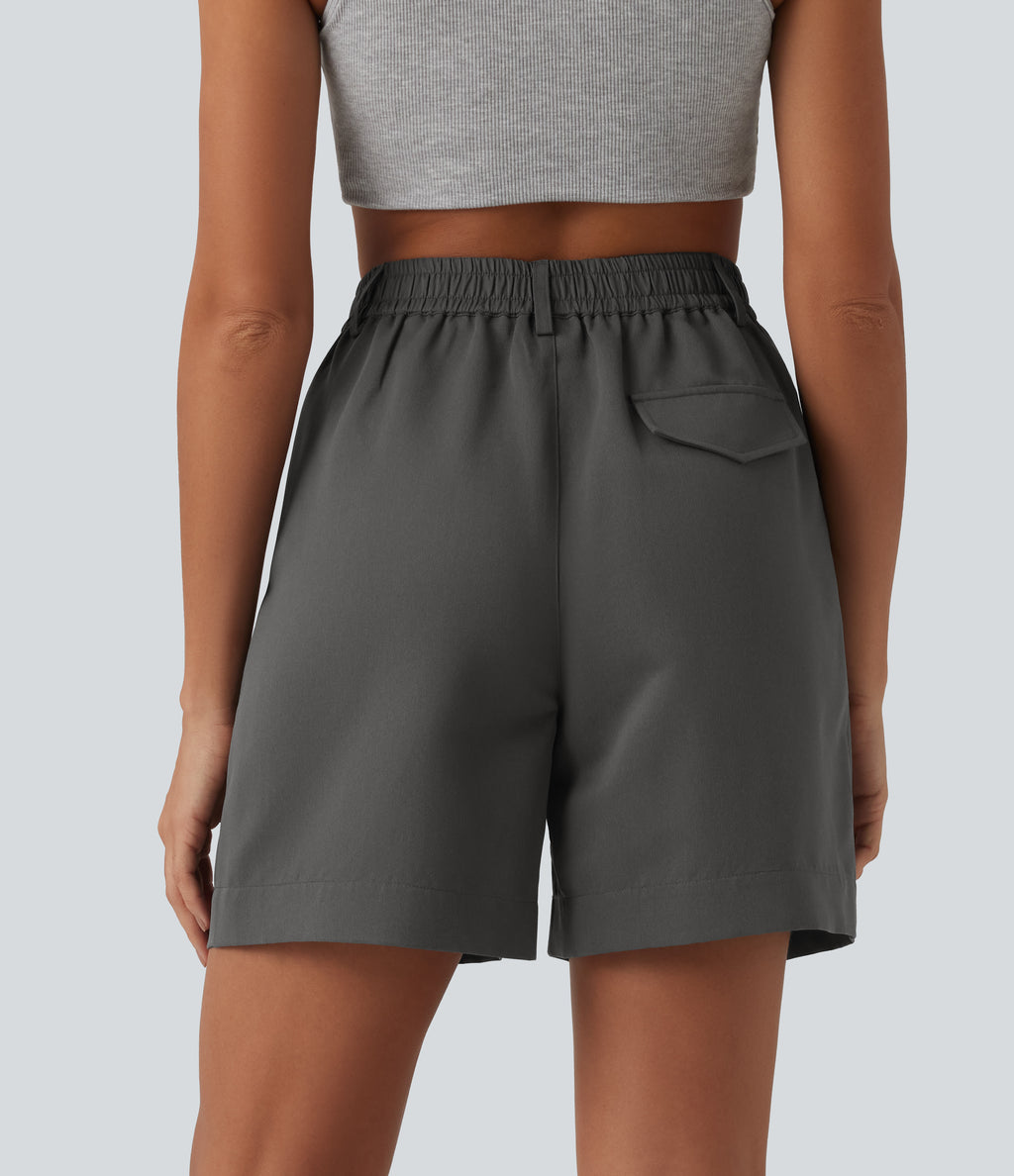 High Waisted Casual Baggy Shorts with Pockets — Sweet Dreams - Smokey Grey — view 5