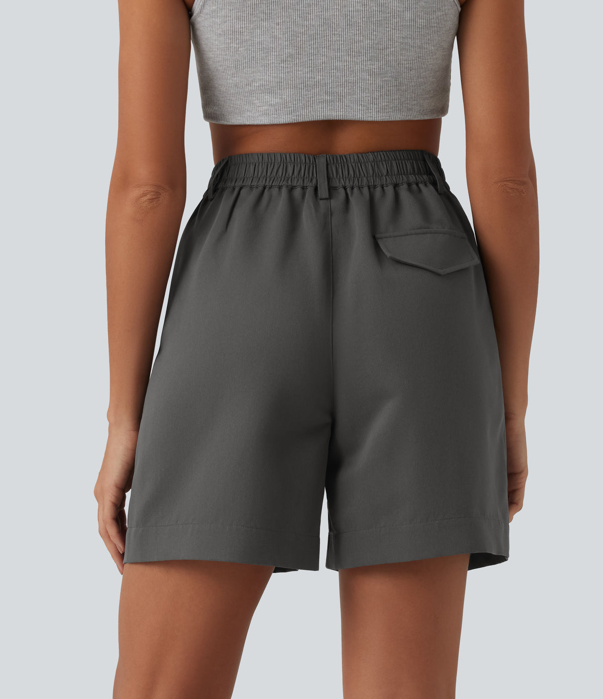 High Waisted Casual Baggy Shorts with Pockets — Sweet Dreams - Smokey Grey — view 5