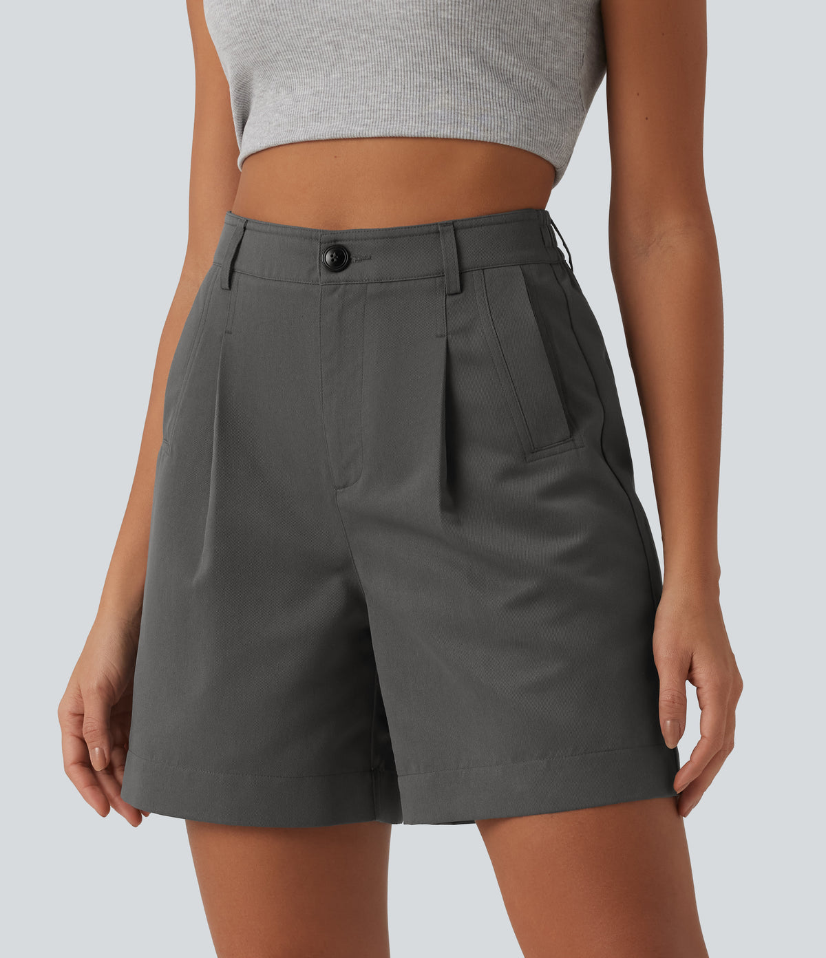 High Waisted Casual Baggy Shorts with Pockets — Sweet Dreams - Smokey Grey — view 3