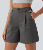 High Waisted Casual Baggy Shorts with Pockets — Sweet Dreams - Smokey Grey — view 4