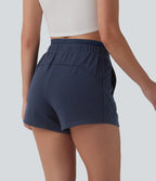 High Waisted 2-in-1 Casual Sweat Shorts 4'' with Pockets — Black Iris — view 2