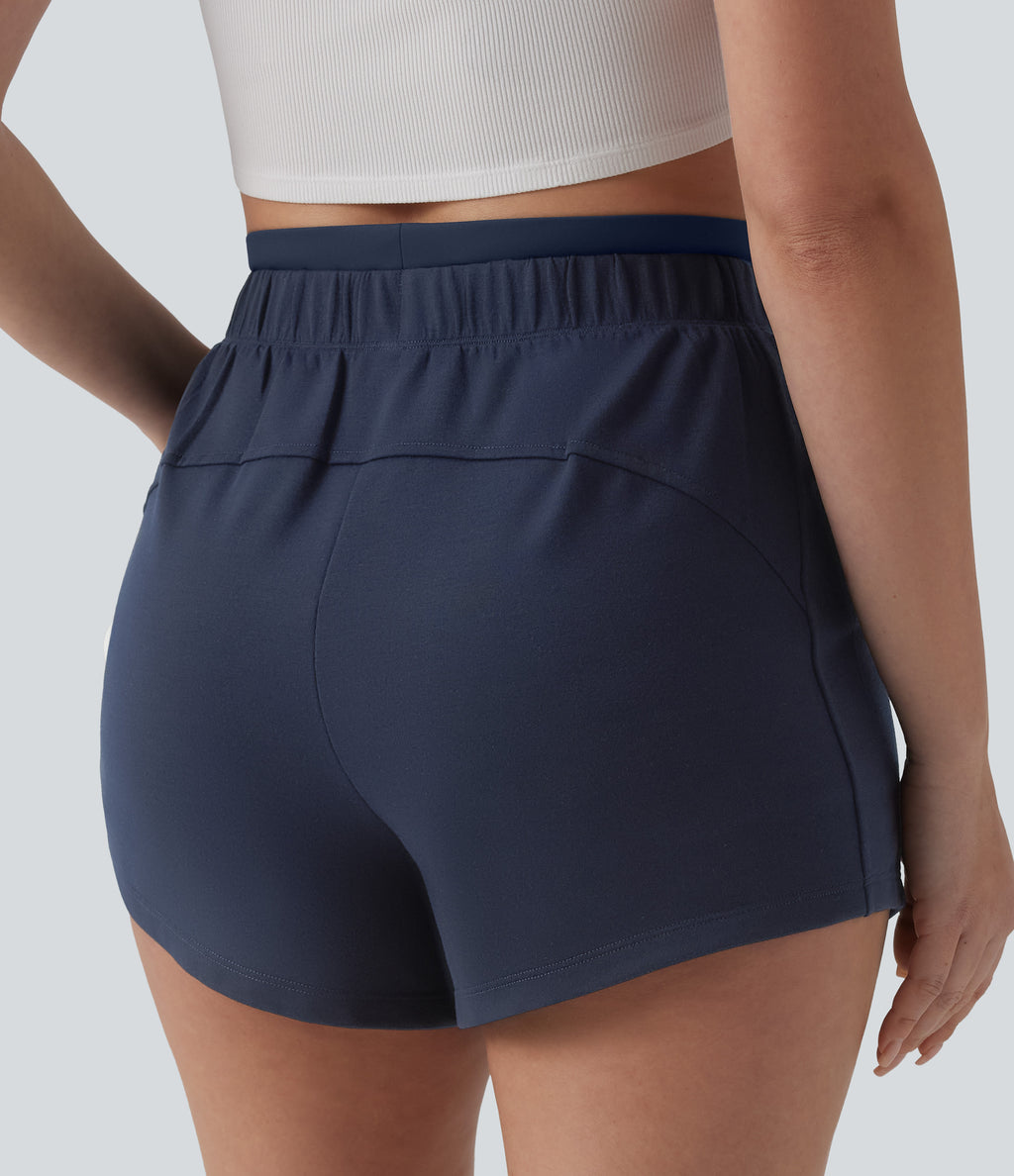High Waisted 2-in-1 Casual Sweat Shorts 4'' with Pockets — Black Iris — view 6