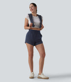 High Waisted 2-in-1 Casual Sweat Shorts 4'' with Pockets — Black Iris — view 7