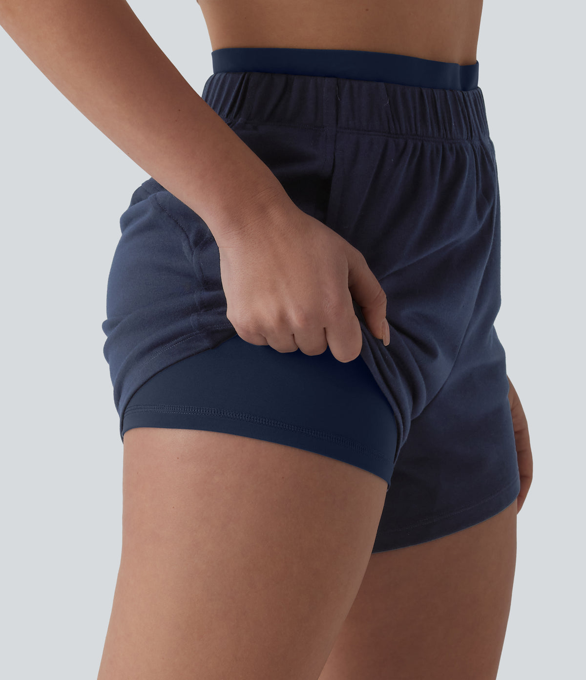 High Waisted 2-in-1 Casual Sweat Shorts 4'' with Pockets — Black Iris — view 1