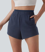 High Waisted 2-in-1 Casual Sweat Shorts 4'' with Pockets — Black Iris — view 5