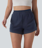 High Waisted 2-in-1 Casual Sweat Shorts 4'' with Pockets — Black Iris — view 3