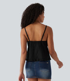 V Neck Ruffle Hem Embroidery Resort Tank Top — Black — view 2