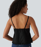 V Neck Ruffle Hem Embroidery Resort Tank Top — Black — view 5