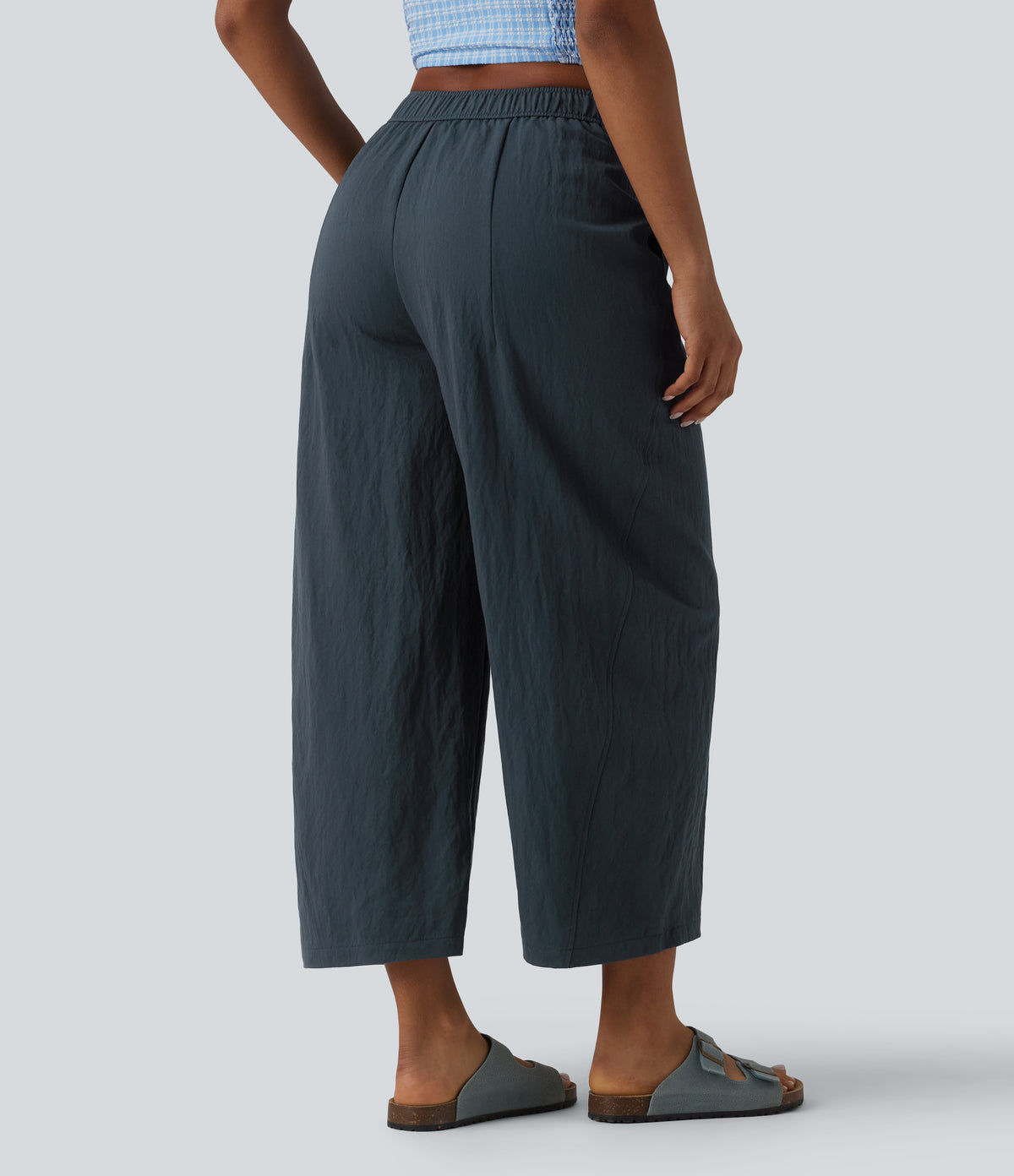 Mid Rise Casual Barrel Leg Trousers with Pockets — Dark Grey — view 2