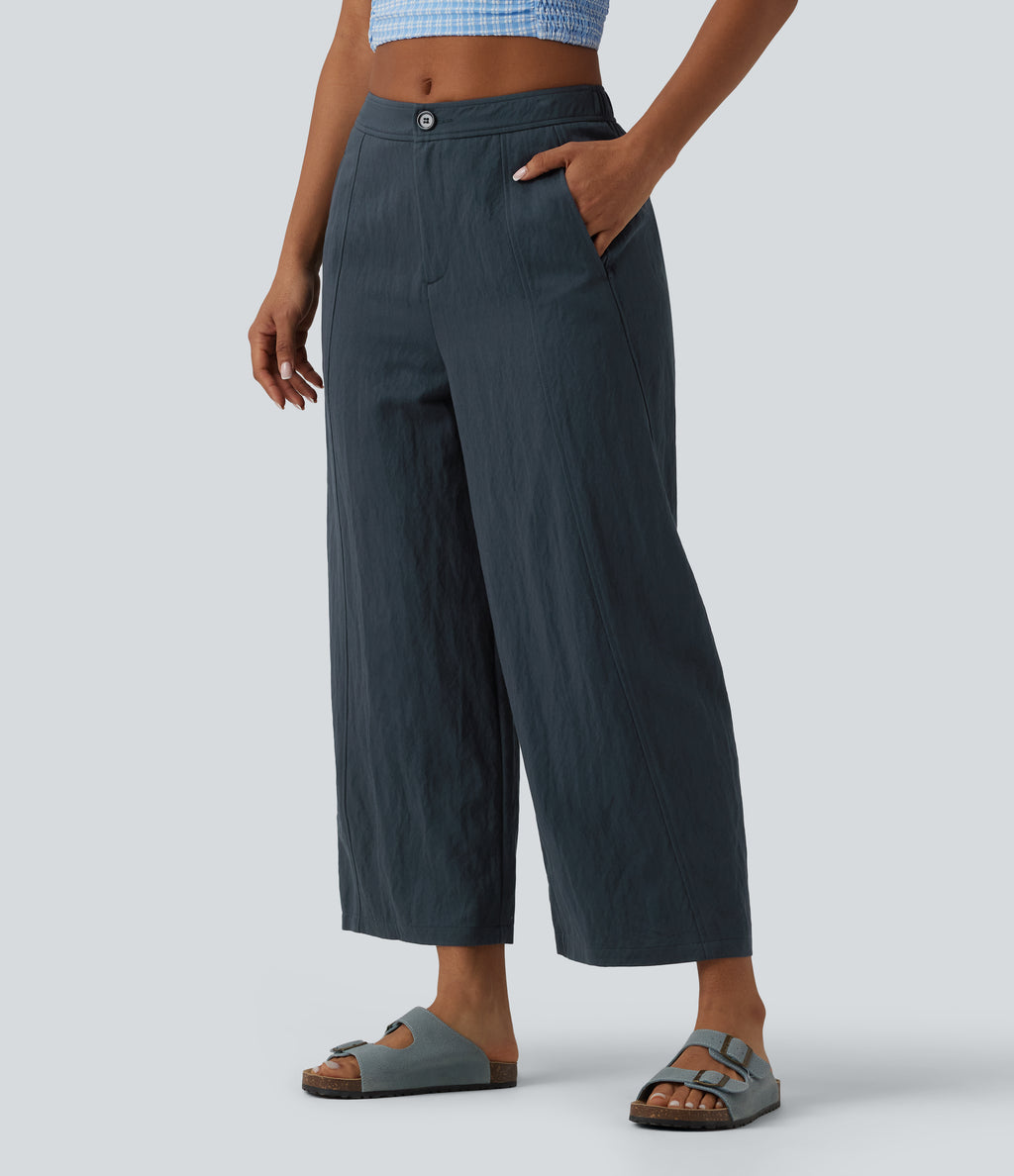 Mid Rise Casual Barrel Leg Trousers with Pockets — Dark Grey — view 3