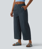 Mid Rise Casual Barrel Leg Trousers with Pockets — Dark Grey — view 3