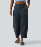 Mid Rise Casual Barrel Leg Trousers with Pockets — Dark Grey — view 1