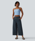 Mid Rise Casual Barrel Leg Trousers with Pockets — Dark Grey — view 6