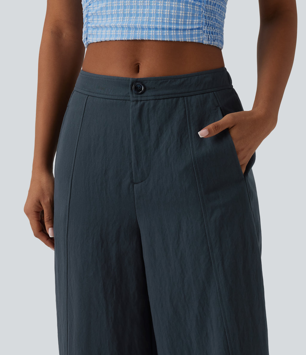 Mid Rise Casual Barrel Leg Trousers with Pockets — Dark Grey — view 4