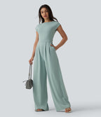 Twisted Backless Built-in Bra Casual Jumpsuit with Pockets — Blue Haze — view 7