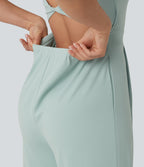 Twisted Backless Built-in Bra Casual Jumpsuit with Pockets — Blue Haze — view 4