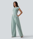 Twisted Backless Built-in Bra Casual Jumpsuit with Pockets — Blue Haze — view 3