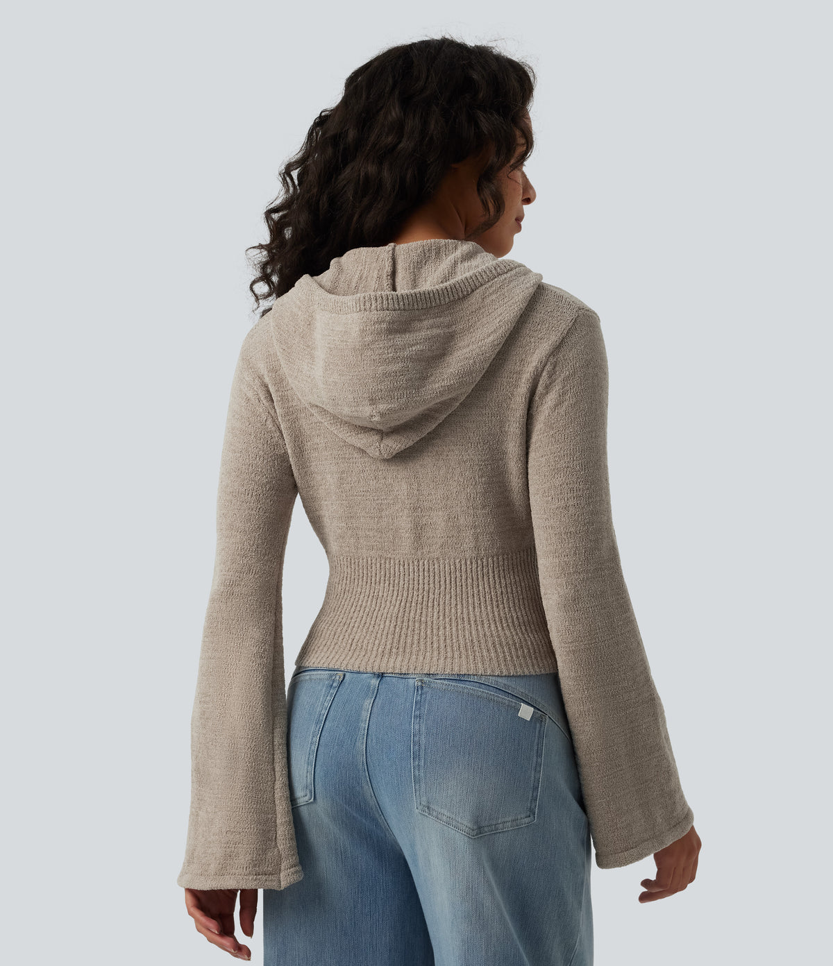 Hooded Flounce Sleeve Zip Fly Casual Cardigan — Hay Brown — view 2