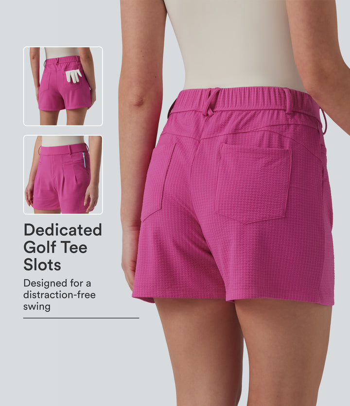 High Waisted Quick Dry Golf Shorts with Pockets-UPF40+ — Rosewood Ribbed — view 1