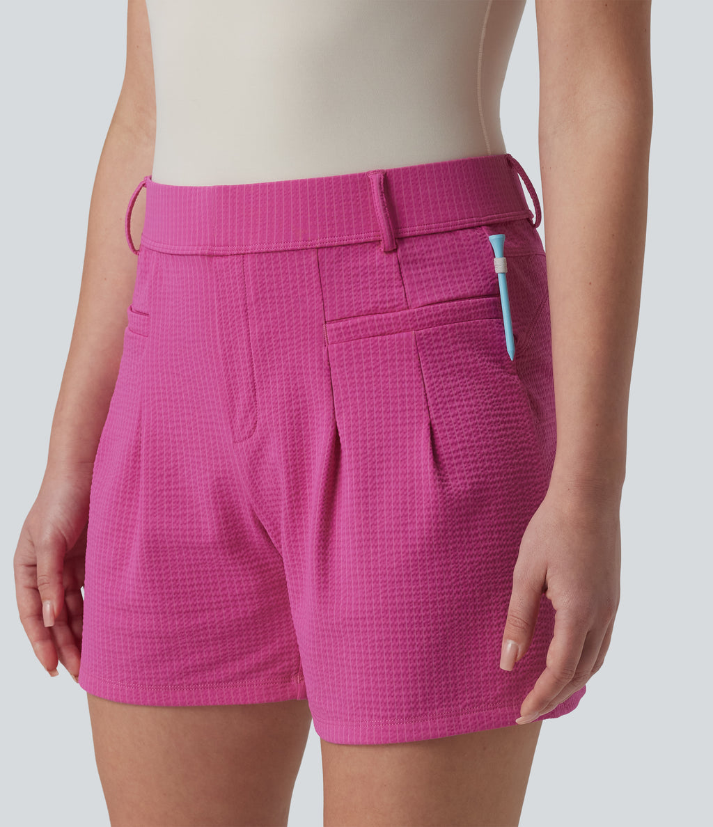 High Waisted Quick Dry Golf Shorts with Pockets-UPF40+ — Rosewood Ribbed — view 4