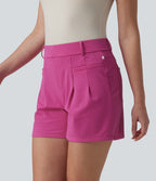 High Waisted Quick Dry Golf Shorts with Pockets-UPF40+ — Rosewood Ribbed — view 3