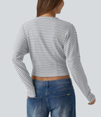 Ribbed Knit Round Neck Long Sleeve Stripes Casual Top — Light Line — view 5