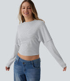 Ribbed Knit Round Neck Long Sleeve Stripes Casual Top — Light Line — view 4