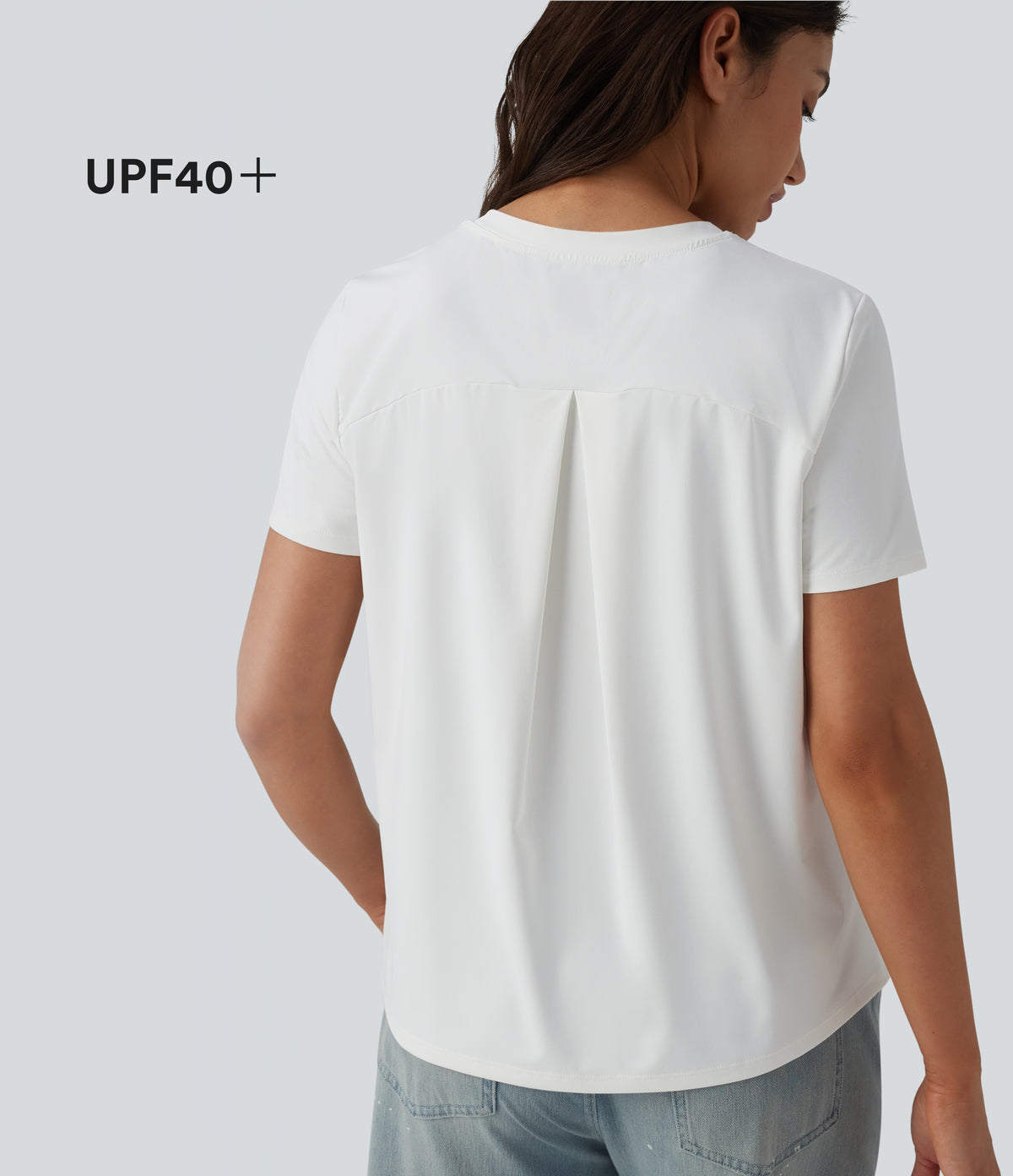 Round Neck Short Sleeve Casual T-Shirt-UPF40+ — White — view 1