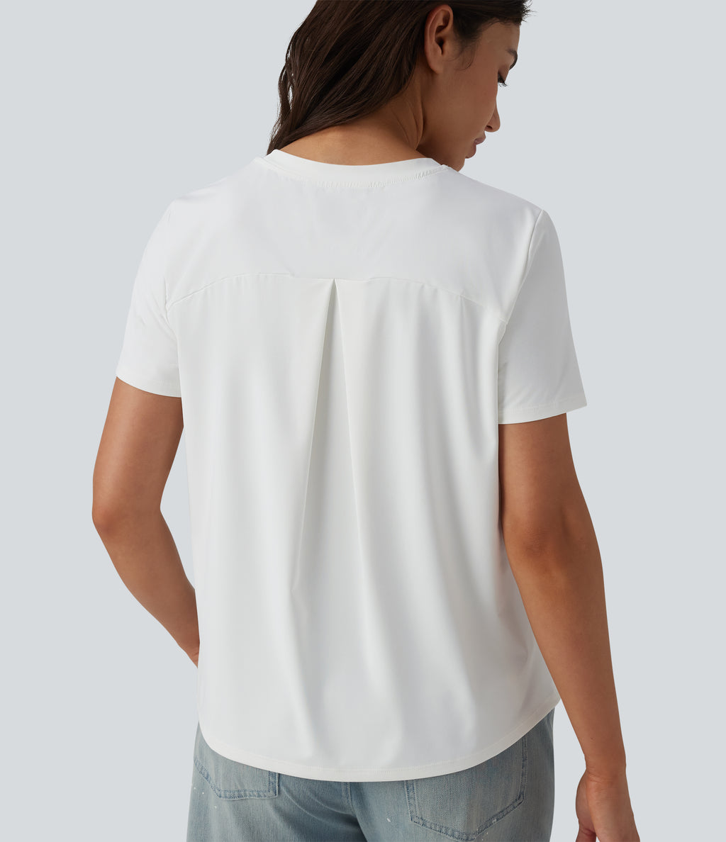 Round Neck Short Sleeve Casual T-Shirt-UPF40+ — White — view 4
