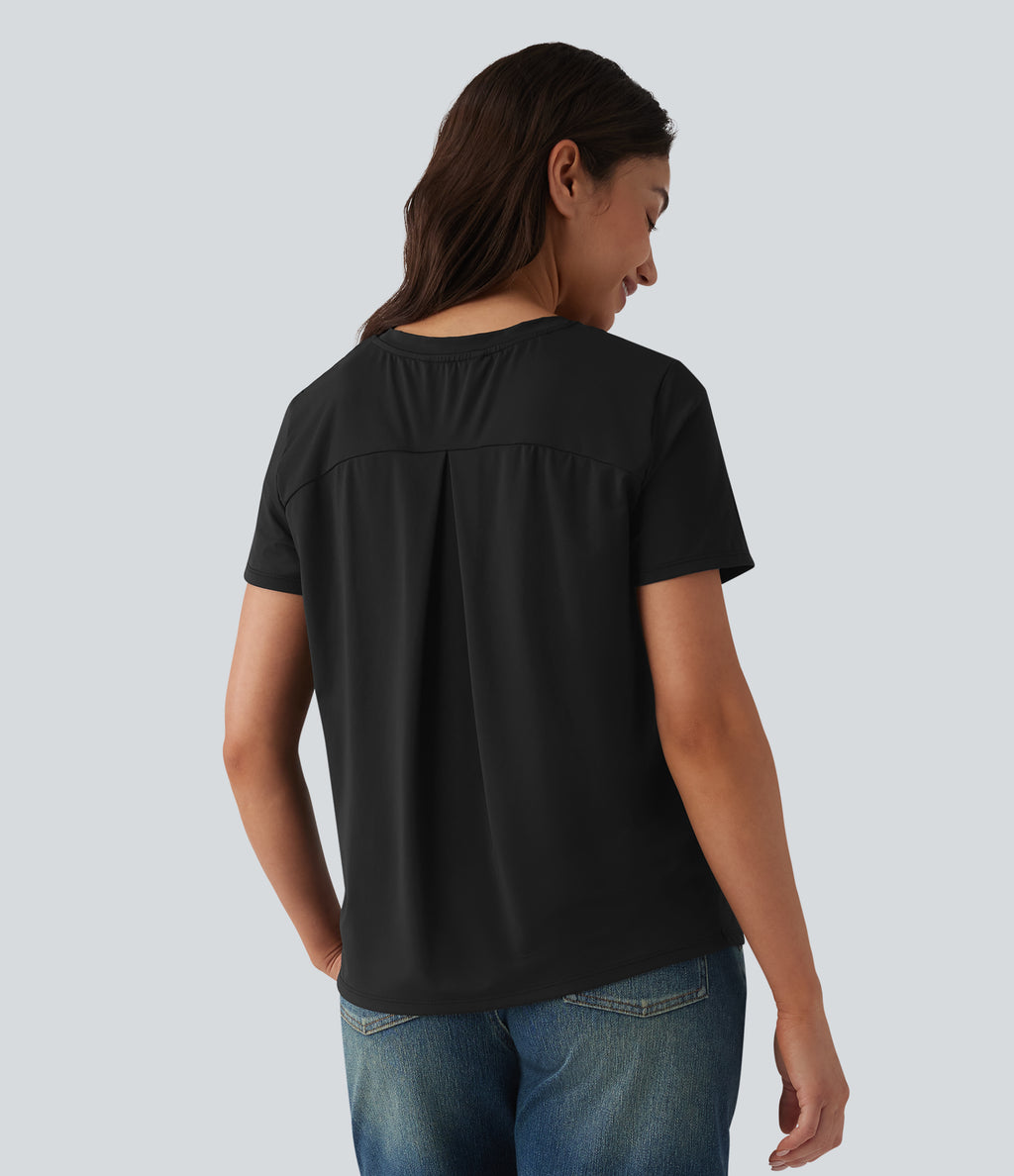 Round Neck Short Sleeve Casual T-Shirt-UPF40+ — Black — view 6