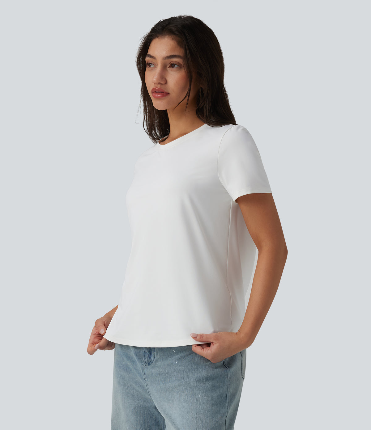 Round Neck Short Sleeve Casual T-Shirt-UPF40+ — White — view 2