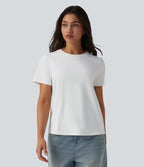 Round Neck Short Sleeve Casual T-Shirt-UPF40+ — White — view 3